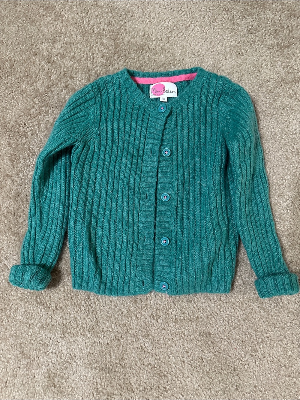 Mini Boden Teal Ribbed Button-Front Cardigan - Picture 1 of 3